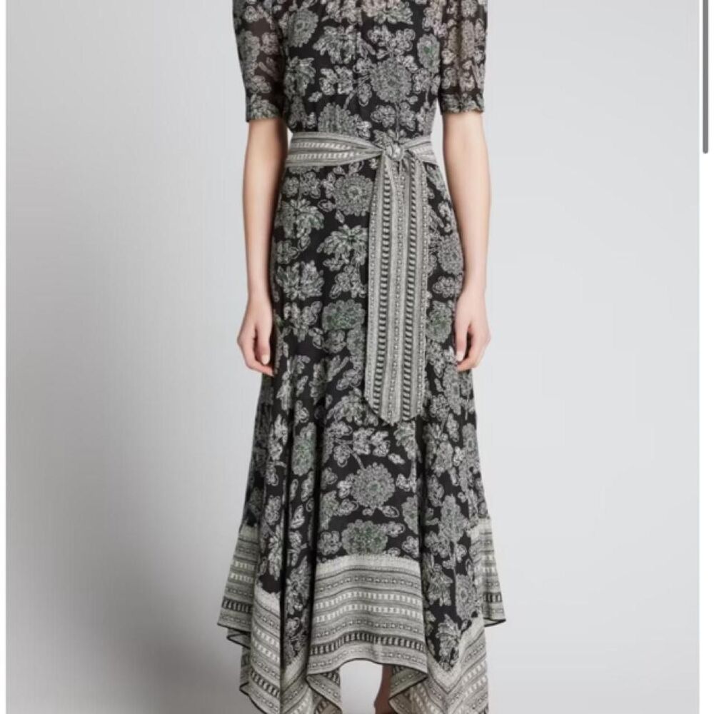 Veronica Beard Smita Floral Print Silk Handkerchief Dress – Size S